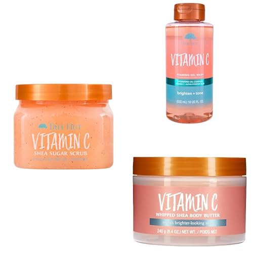 Tree Hut Vitamin C Glow Bundle, Sugar Scrub, Foaming Gel Wash, and Whipped Body Butter, Exfoliate, Hydrate, Brighten & Reveal Glowing Skin, Nourishing Skin Care Set for All Skin Types, Vegan