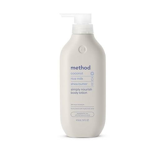 Method Body Lotion, Simply Nourish, Coconut, Rice Milk + Shea Butter notes, 24 Hours of Moisture 14 oz