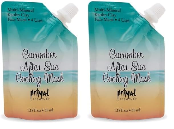 Primal Elements Face Mask, Clay Mud Facial Treatment, Multi-Use Package, 1.18 oz - Cucumber After Sun (Pack of 2)