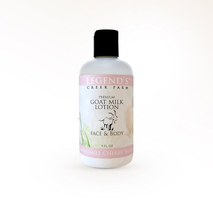 Legend's Creek Farm Goat Milk Lotion - Moisturizing Goat Milk Body Lotion for Body, Hand & Face - 9 oz Body Moisturizer with Shea Butter, Sunflower Oil, Aloe (Chamomile Cherry Blossom)