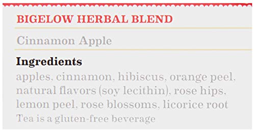 Bigelow Cinnamon Apple Herbal Tea Bags 28-Count Box (Pack of 1) Cinnamon Apple Hibiscus Flavored Herbal Tea Bags All Natural Non-GMO