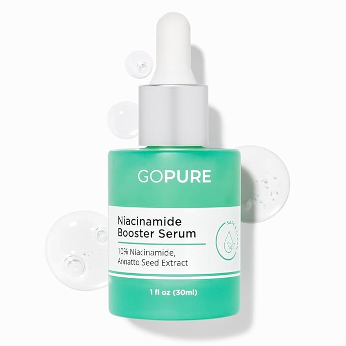 goPure 10% Niacinamide Serum Booster - Redness Reducing Skin Care, Reduces the Look of Skin Discoloration and Large Pores in Soothing Formula with Natural Extracts to Even Skin Tone - 1 fl oz