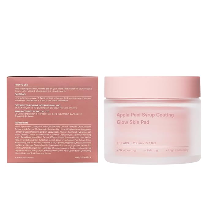 SUNGBOON EDITOR Apple Peel Syrup Coating Glow Skin Pad, facial exfoliant, blemish & dead skin clearing pads, moisturize, hydrating, Korean skincare