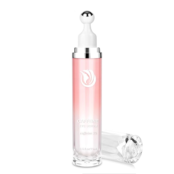 5% Caffeine Eye Serum, Cream with 360ยฐMassage Ball for Dark Circles, Puffiness and Fine Lines, 0.5 fl.oz Under Eye Roller Cream, Efficient in Firming Eyelids