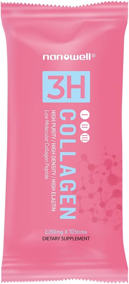 3H Collagen Peptide 60 Sticks X 5 Boxes for 5 Months - I, II, & III with Vitamin A,C, E Hydrolyzed Elastin Peptide and Hyaluronic Acid - Hair, Nail, Skin, and Joint Support (300 Count)