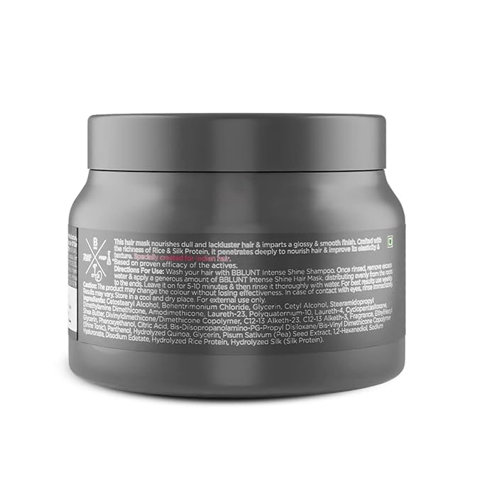 Intense Shine Hair Mask | with Rice & Silk Protein for Soft & Shiny Hair | Natural Deep Conditioning Masque for Damage & Frizz Control | 8.82 Oz/250g
