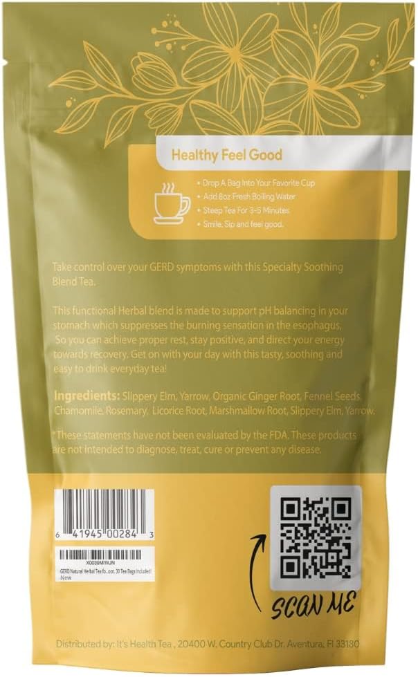 GERD Relief Herbal Tea: 8-Digestive Herb Blend, Natural Acid Reflux & Heartburn Aid, Pre/Post Meal Support, 3oz with 30 Bags
