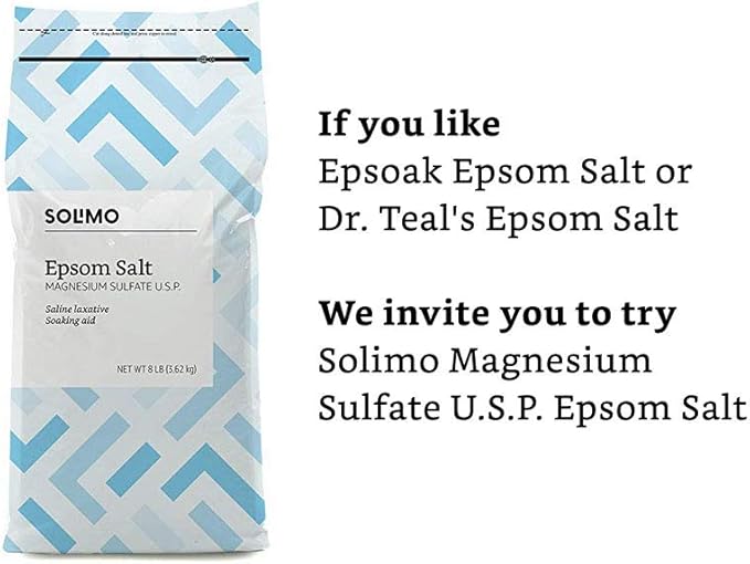 Amazon Brand - Solimo Epsom Salt Soak, Magnesium Sulfate USP, Unscented, 8 pound (Pack of 3)