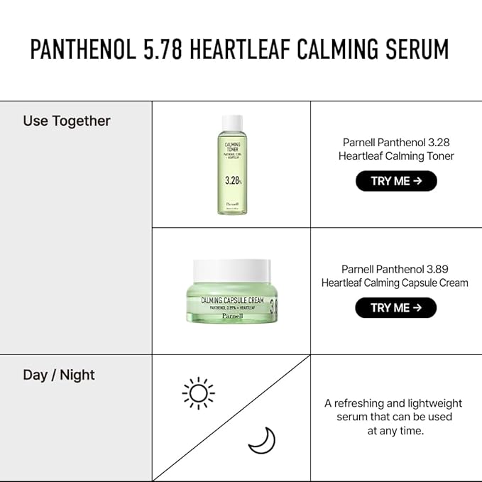 Parnell Panthenol 5.78% | 30ml / 1.01 fl.oz. | Heartleaf Calming Serum, soothing & moisturizing serum, korea skin care, korea beauty
