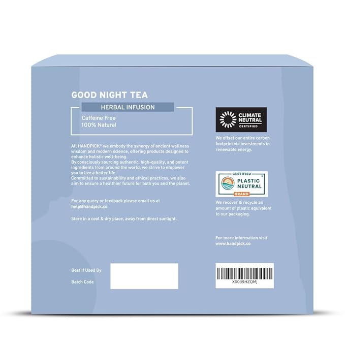 HANDPICK, Good Night Tea Bags (100 Count) Night Time Herbal Tea | Caffeine Free, Gluten Free | Floral Blend - Lavender, Chamomile, Peppermint | Natural Tea, Perfect for Bedtime