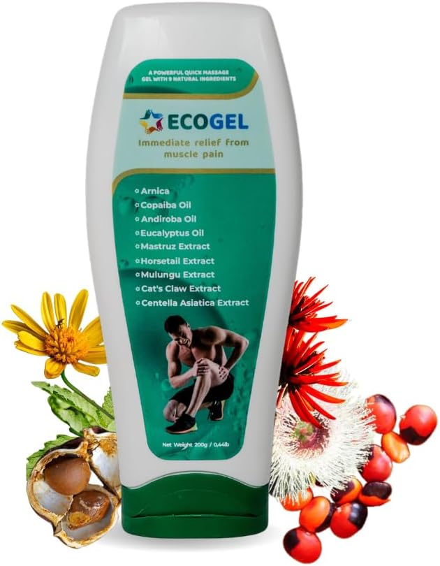 Body Massage Gel; Fast Pain Relief; Sports Injury Gel; Ecogel – Fast-Acting, Natural Formula with 9 Ingredients, Anti-inflammatory for Sore Muscles, Arthritis, Sports Injuries – 200ml.