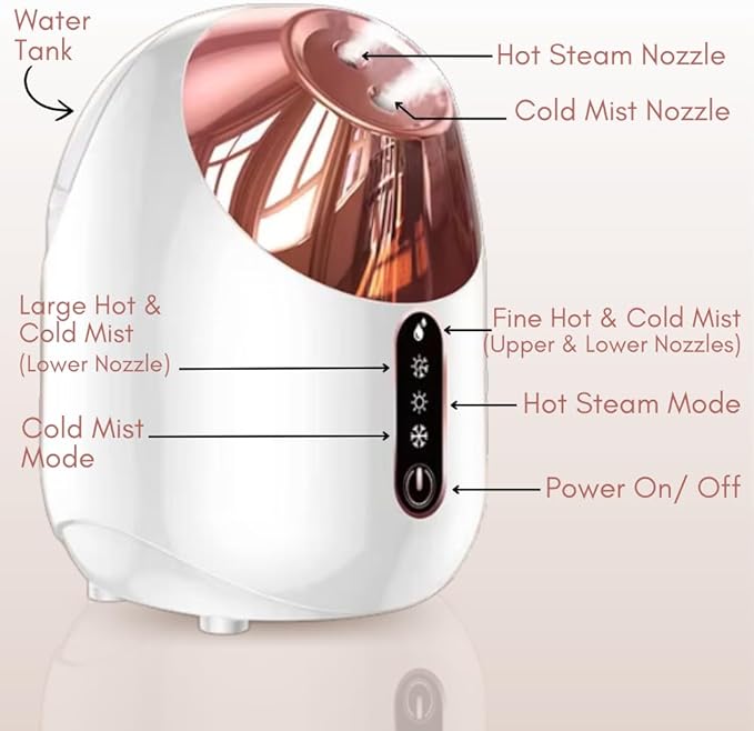 Facial Steamer - Hot and Cold and Warm Mist Face Steamer for Facial Deep Cleaning with Nano Ionic, for Home Spa, Portable Face Humidifier