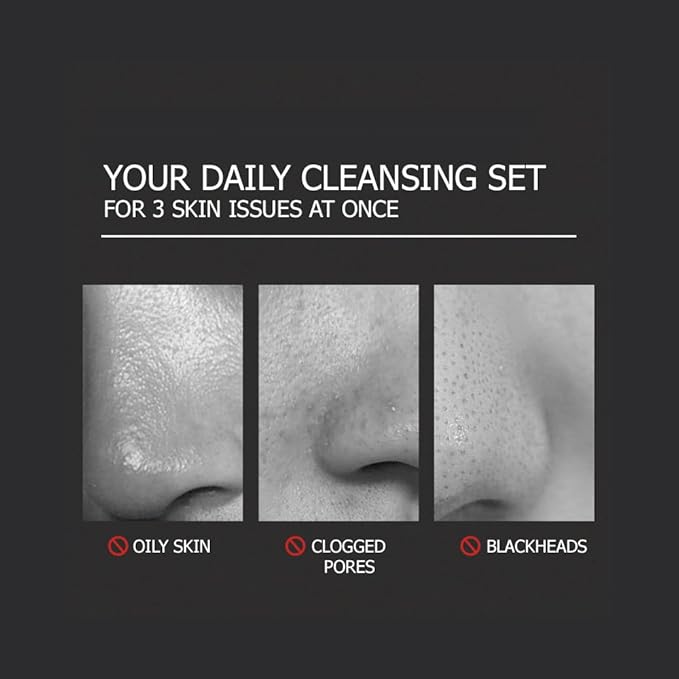 VENZEN Men's Cool Blackhead Removal Essence Nose Mask Pores Cleansing Water Kit 3pcs Set