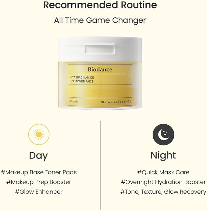 Biodance Vita Niacinamide Gel Toner Pads, Dark Spot Corrector, Evening Skin Tone, Hydrating for Sensitive Skin, Gentle Exfoliating Korean Toner Pads, 4.93 fl.oz.(140g)*60Pads