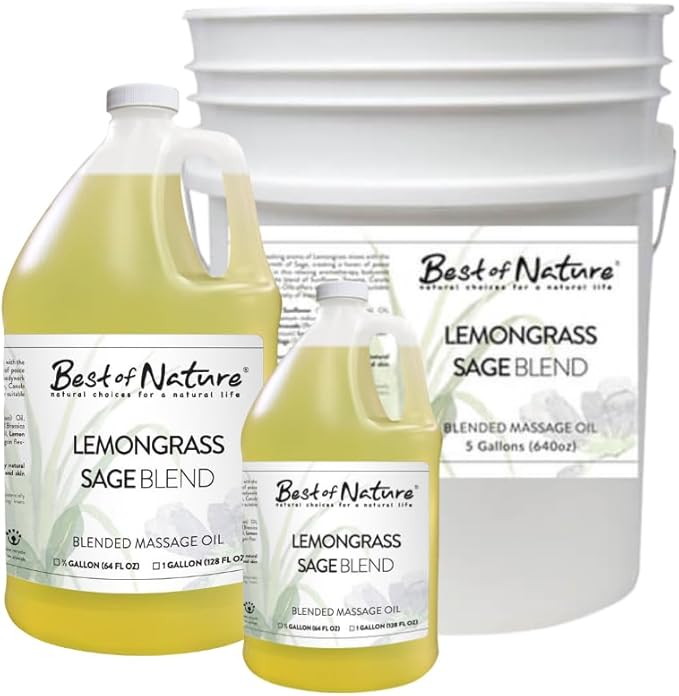 Best of Nature Lemongrass and Sage Massage Oil Blend - Non-Greasy Aromatherapy Massage Oil for Body, Skin & Face, Crafted with Pure Essential Oils, Half Gallon (64 fl oz)