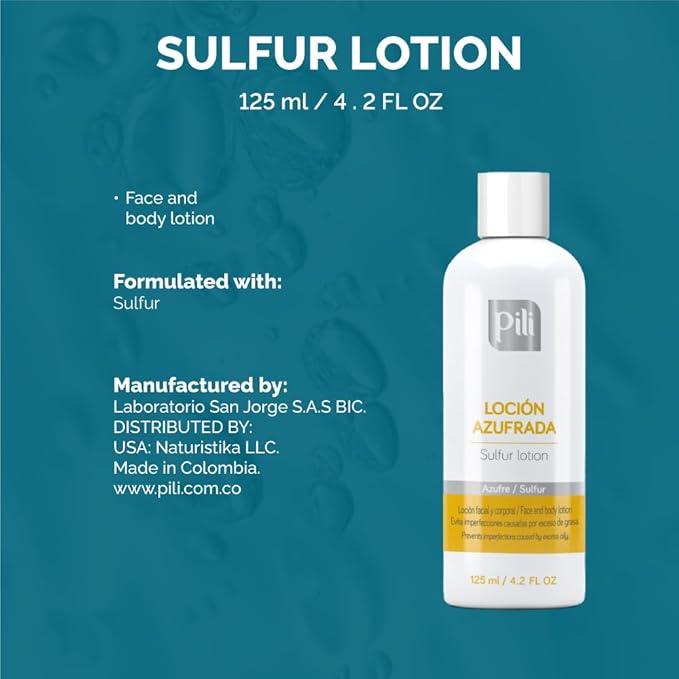 Pili Sulfur Lotion – Helps Control Oily Skin & Reduce Shine – Lightweight Face & Body Skincare – Fast-Absorbing & Non-Greasy Formula – 4.2 fl. oz.