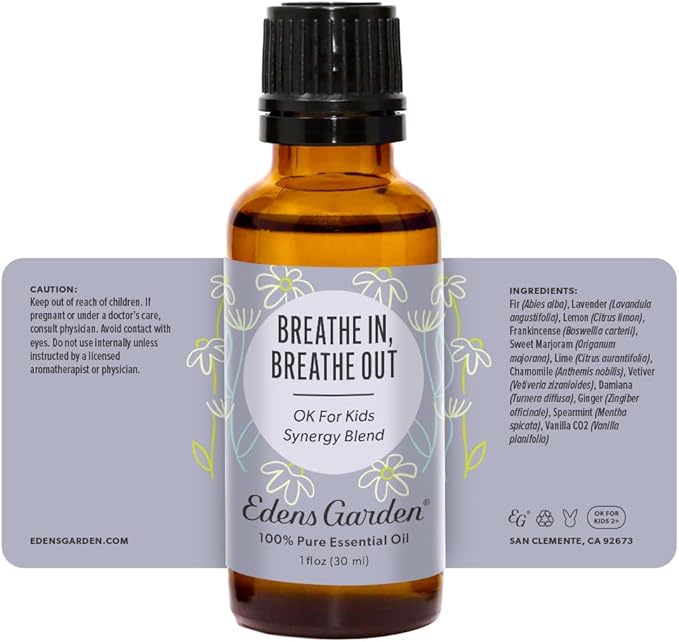 Edens Garden Breathe in, Breathe Out Essential Oil Blend- 100% Pure Premium Grade, Undiluted, Natural, Therapeutic, Aromatherapy, The Best for Skin, Humidifiers, Kid Safe 30 ml (1 fl oz)