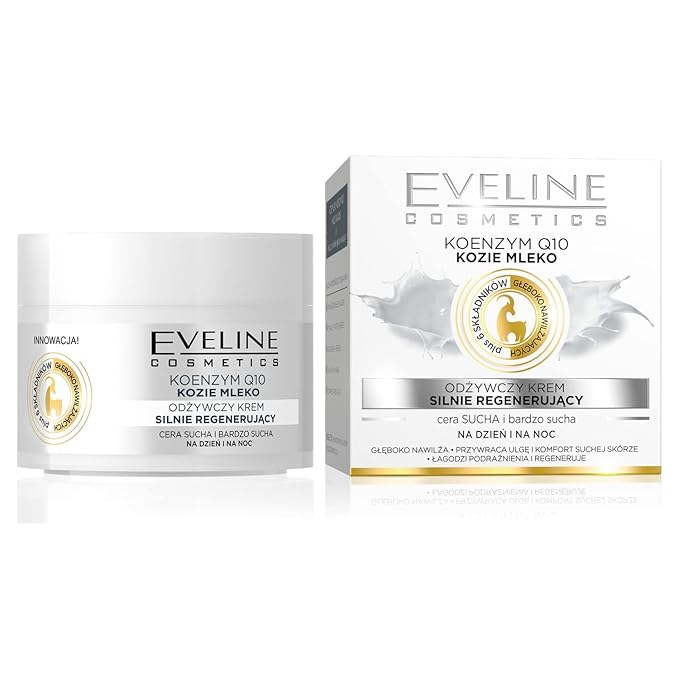 Eveline Cosmetics Nature Line Goats Milk Intensely Regenerating and Nourishing Day and Night Cream m, Reduce Wrinkles, Fine Lines, Even Skin Tone, Age Spots, Sun Spots with Coenzyme Q10 and Goats Milk