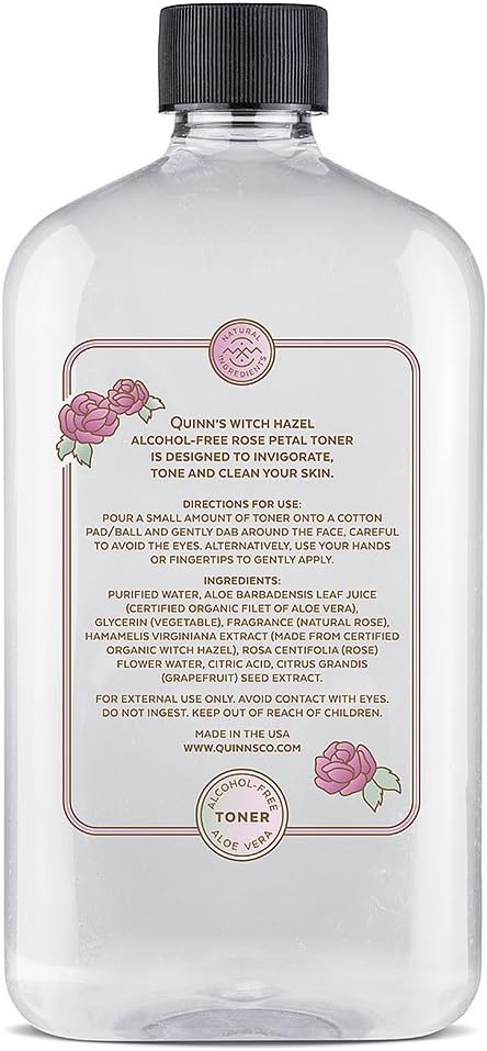 Quinn’s Alcohol Free Witch Hazel with Aloe Vera 16 Ounce (Rose)