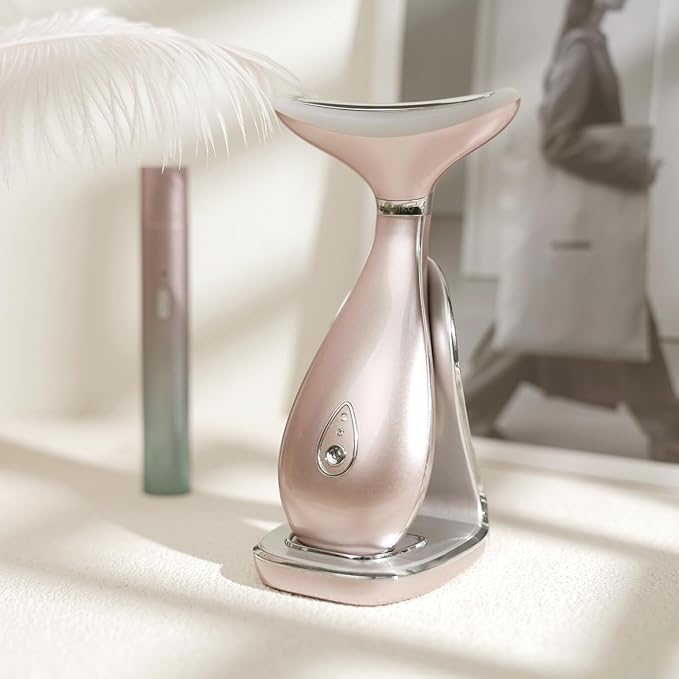 Lily Neck Face Massager, Skin Rejuvenation Beauty Massager, 3-in-1 at-Home Facial Spa Tool, Lifting, Toning and Tightening for a Radiant Appearance (Rose Gold)