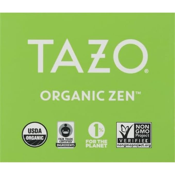 TAZO Organic Zen Green Tea, Caffeinated Tea with Refreshing Lemongrass & Spearmint, 16 Total Bags
