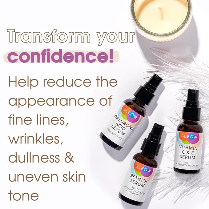 Retinol Serum for Face, Vitamin C with Hyaluronic Acid Face Serum for Women and Men, Glow Skin Care Set Total Package Targets Appearance of Uneven Skin Tone and Dryness 3x2 oz