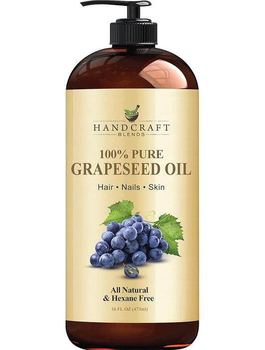 Handcraft Blends Grapeseed Oil - Cold-Pressed 16 Fl Oz - 100% Pure and Natural - Premium Grade Carrier Oil for Skin and Hair - Hair and Body - Massage - Hexane-Free