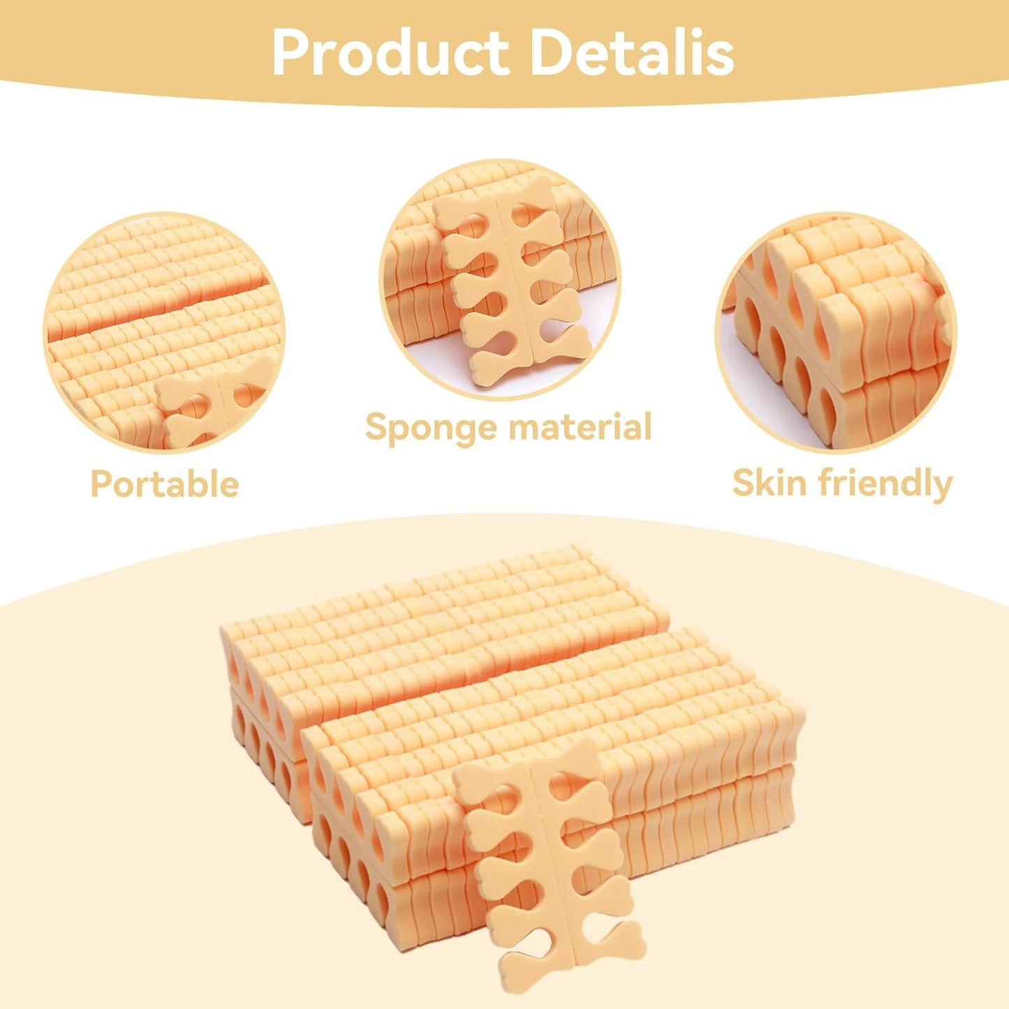 100PCS Sponge Toe Separator, Soft Toe Spreader Nail Art Finger Separator Divider Spacer Manicure Pedicure Tool for Nail Polish (Orange)