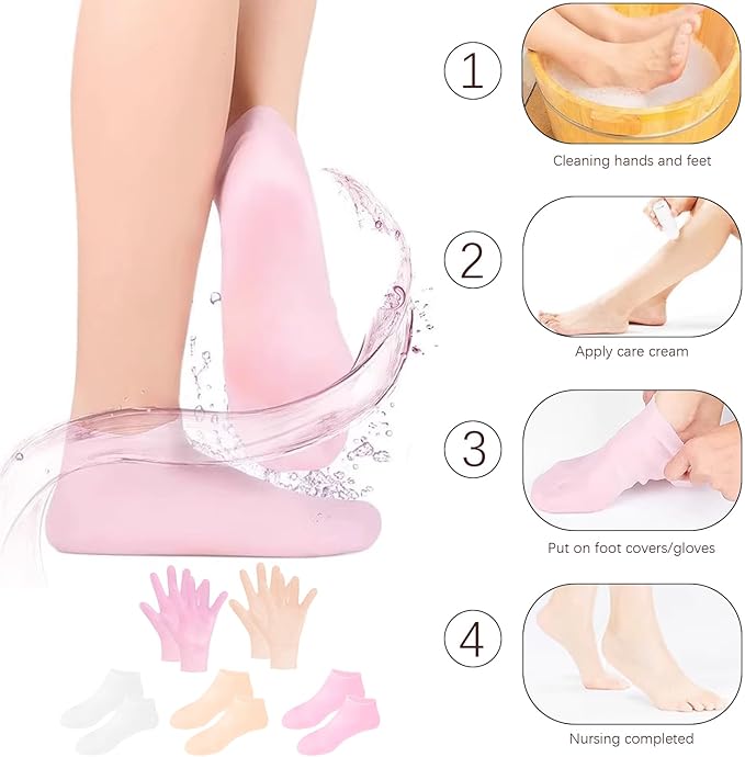 Jolbndcv 5 Pairs Silicone Moisturizing Glove Socks Silicone Gel Spa Socks Pedicure Socks Foot Care Silicone Aloe Socks for Foot Hand Softening
