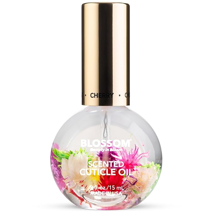 Blossom Hydrating, Moisturizing, Strengthening, Scented Cuticle Oil, Infused with Real Flowers, Made in USA, 2 Pack Bundle, Cherry + Amazon Exclusive Raspberry