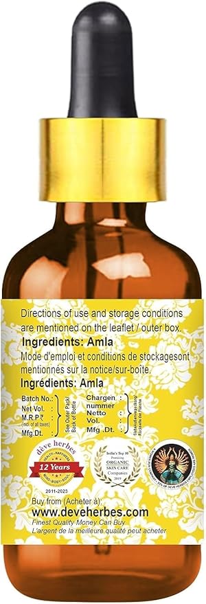 dève herbes Pure Amla Oil (Emblica officinalis) with Glass Dropper 5ml (0.16 oz)