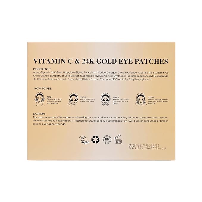 Under Eye Patches for Dark Circles,Puffy Eyes,20 Pairs Face Masks SkinCare With Vitamin C and 24k Gold