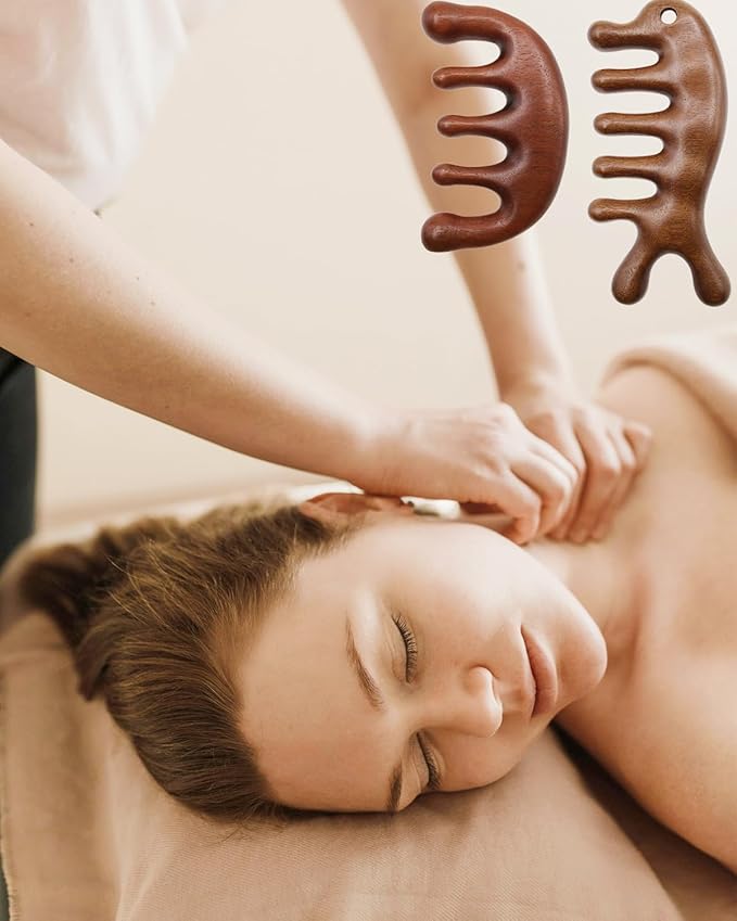 Wooden Scalp Massager Comb for Hair Growth, 2 Pack Wood Wide Tooth Comb for Women Men, Natural Sandalwood Head Massager