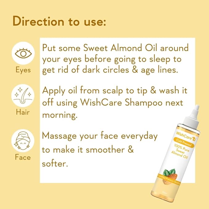 Pure Cold Pressed Sweet Almond Oil for Hair and Skin, 200ml
