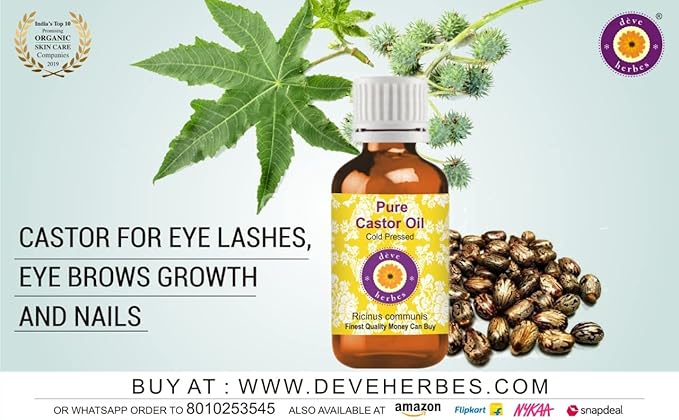 dève herbes Pure Castor Oil (Ricinus communis) with Glass Dropper 100% Cold Pressed 50ml (1.69 oz)