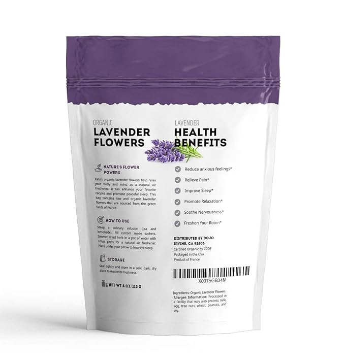 Kate Naturals Dried Lavender Flowers for Tea, Syrup, Lemonade, Soap Making. Edible Culinary Grade Buds (4oz, Organic, Food Grade)