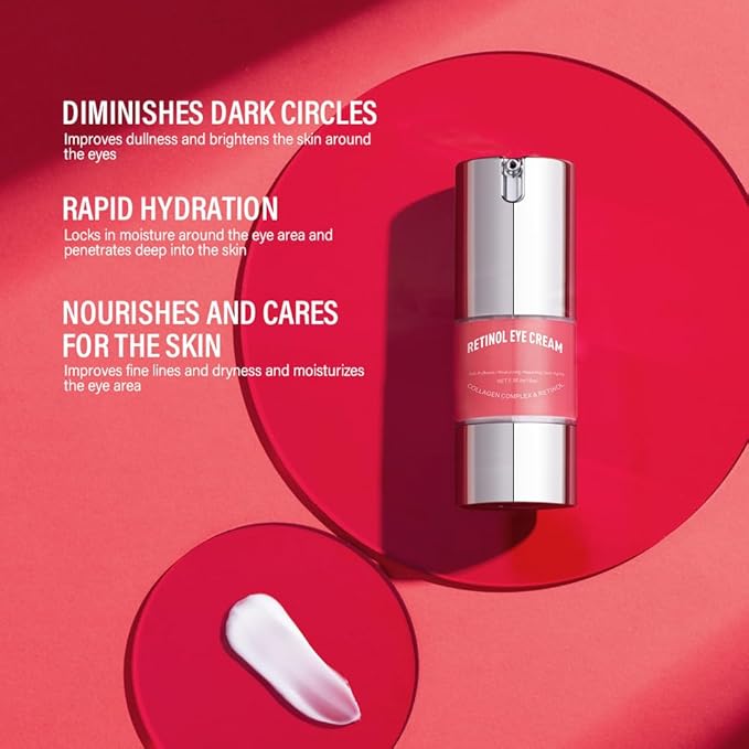 Retinol Eye Cream for Dark Circles and Puffiness, Anti Aging Under Eye Cream Reduce Wrinkles Fine Lines, with Collagen and Hyaluronic Acid,Smooth and Hydrate,Suitable for Sensitive Skin