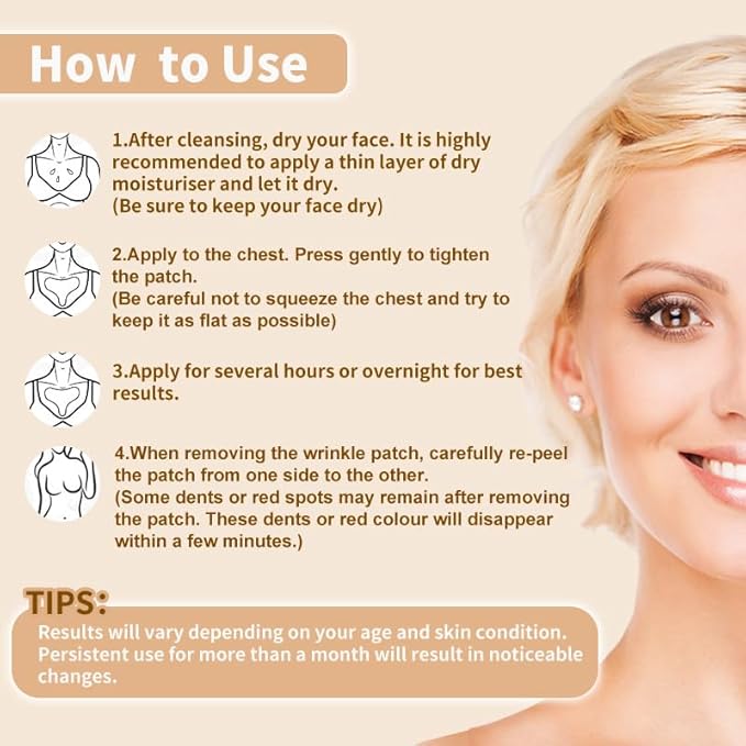 Chest wrinkle remover wrinkle patch, reusable, for the prevention of skin wrinkles, overnight removal of wrinkles while sleeping, anti-wrinkles on the chest, pack of three