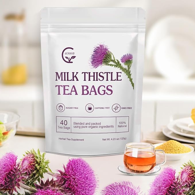 Organic Milk Thistle Tea Bags, 40 Teabags, 3g/Bag - Supports Liver Function, Liver Detox and Overall Health, Certified Free