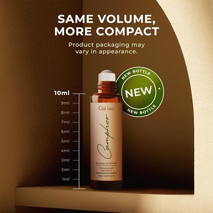 Gya Labs Camphor Essential Oil Roll on - Soothing Chest Rub Aromatherapy, 100% Pure Natural Camphor Oil Roller, Travel Size (0.34 Fl Oz)