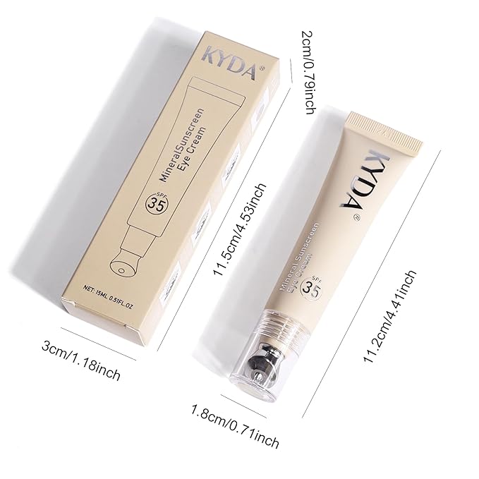 KYDA Mineral Sunscreen Eye Cream, SPF 35, 3-in-1 Under Eye Cream for Dark Circle and Fine Lines