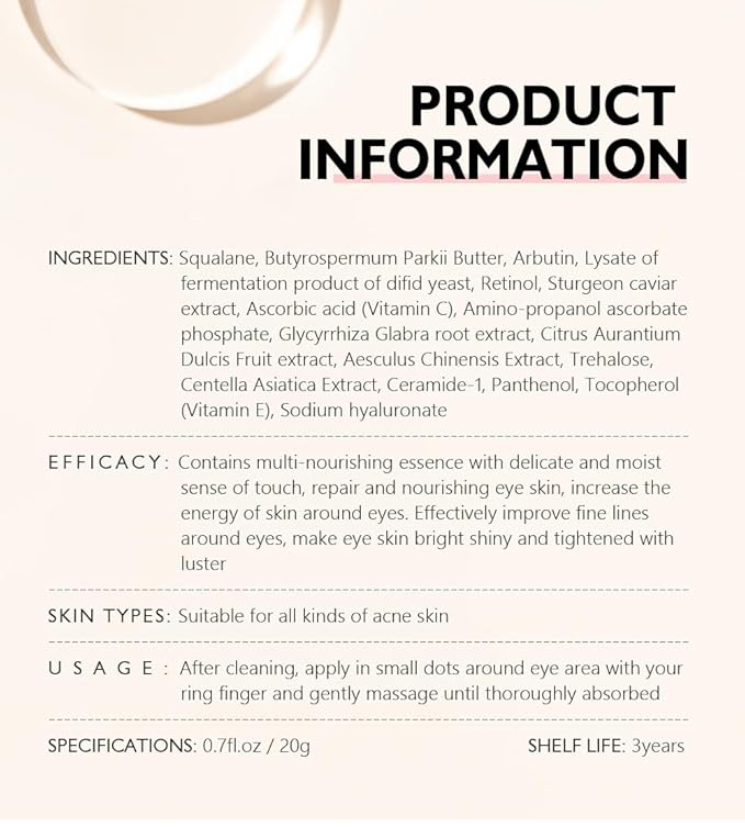 Retinol Eye Cream, Anti-Aging with Vitamin C & Ceramide for Dark Circles, Wrinkles & Fine Lines, Crow’s Feet, 0.7 fl.oz