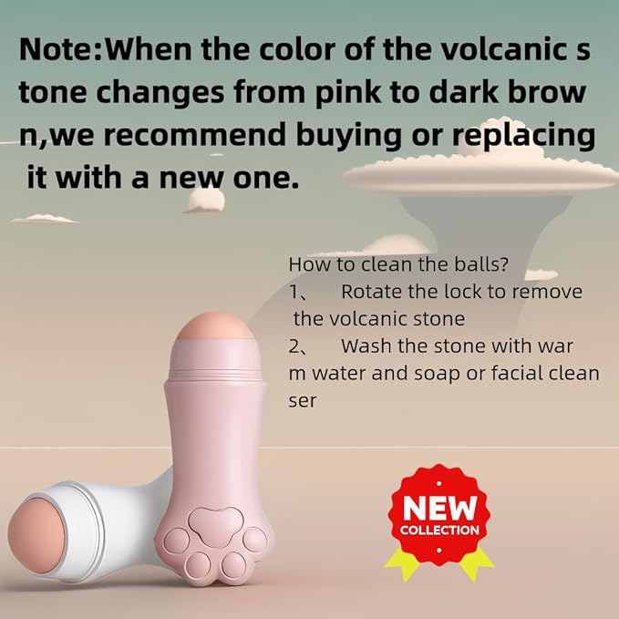 Face Roller oily skin oil absorbing massage tool, natural volcanic stone reusable facial skin care tool 2 packs,easy to carry, control the oiliness of the face (pink and white)