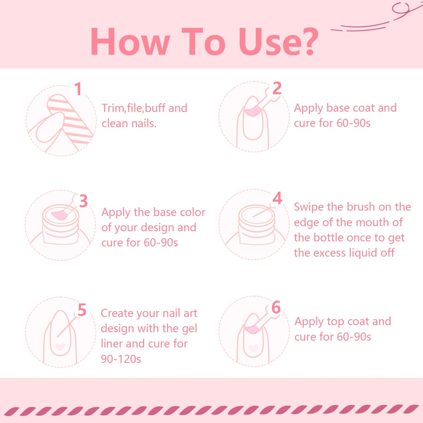 JODSONE Nail Art Gel Liner Set 10 Colors Pink Collection Gel Nail polish Need U V Lamp Cured at Home Salon Design Gift for Girls