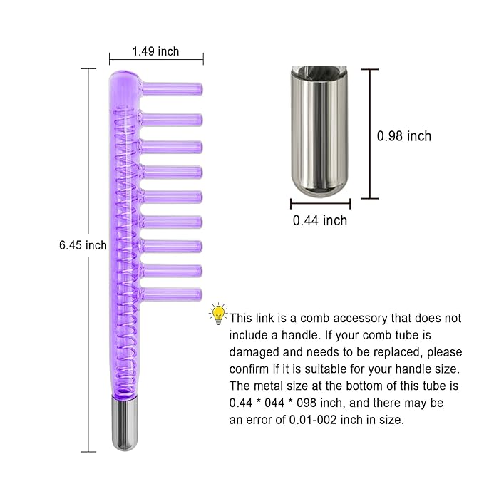 Electrode Wand Glass Tube Handheld Spare Parts for Hi Frequency Instrument Elitzia ETJX006AS (Purple Comb(Tungsten))
