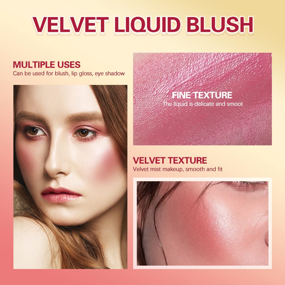 Liquid Blush For Cheeks, Soft Velvet Cream Blush Face Blush Makeup, Pink Blush Red Blush Skin Tint, Natural-Looking Matte Finish Makeup Blush Stick, Waterproof&Long Lasting Dewy Cheek Tint, Moisturizing&Lightweight Blendable Feel Blush Makeup (4#)