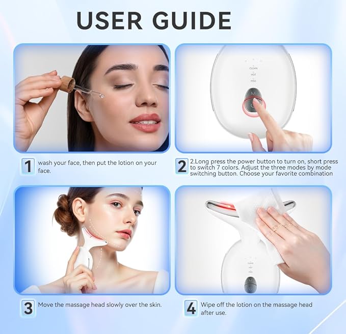 Face and Neck Massager, 7 Colors Face Sculpting Tool,Face Lift Device for Skin Care,at-Home Face Tool with Vibration and Thermal (White)