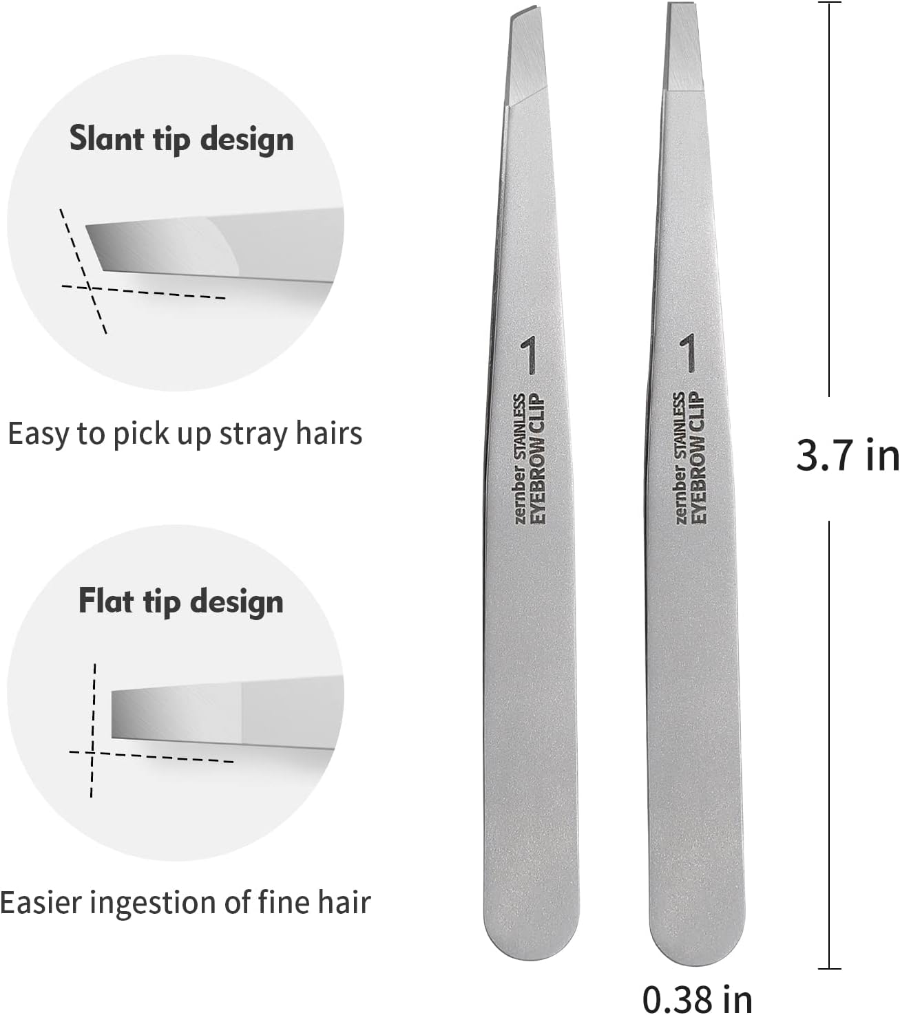 Flat and Slant Tip Tweezers of 2 Pack, Stainless Steel Precision Tweezer for Women Eyebrow & Hair Removal