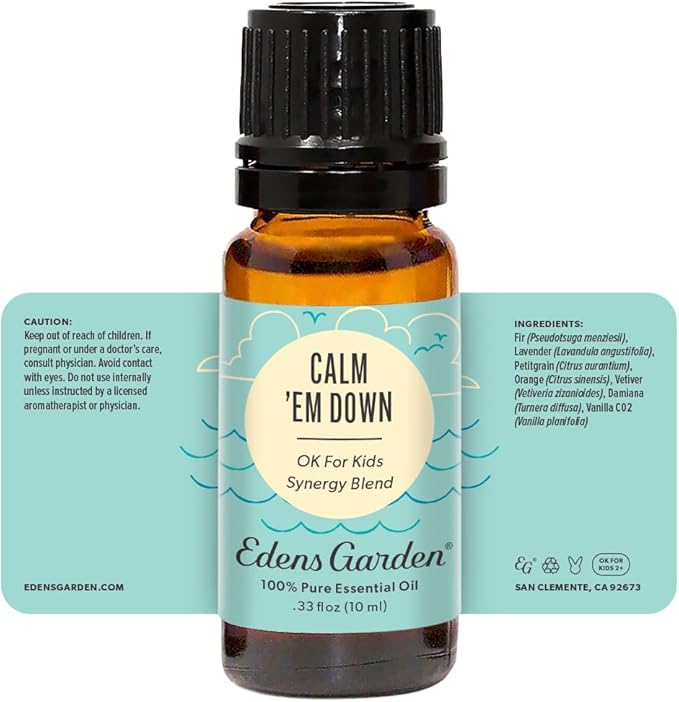 Edens Garden Calm 'Em Down OK for Kids Essential Oil Synergy Blend, 100% Pure Therapeutic Grade (Undiluted Natural/Homeopathic Aromatherapy Scented Essential Oil Blends) 10 ml