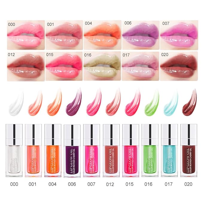 Plumping Lip Oil, Hydrating Gloss Tinted Lip Balm Transparent Lip Care, Big Brush Head Glitter Shine, Long Lasting Nourishing Non-sticky Fresh Texture(2PCS CLEAR)